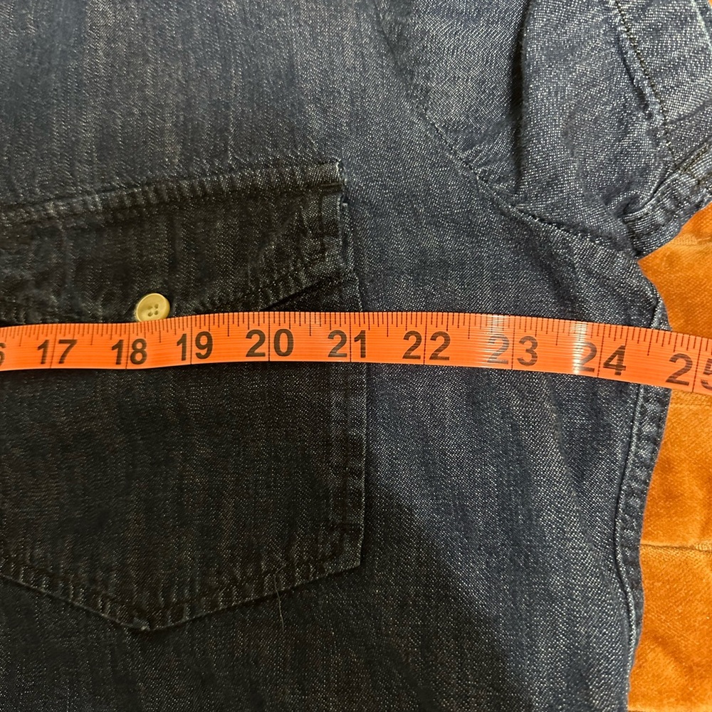 7 For All Mankind Blue Denim Button Down Women’s Size XXL Short Sleeve Top - Picture 10 of 13